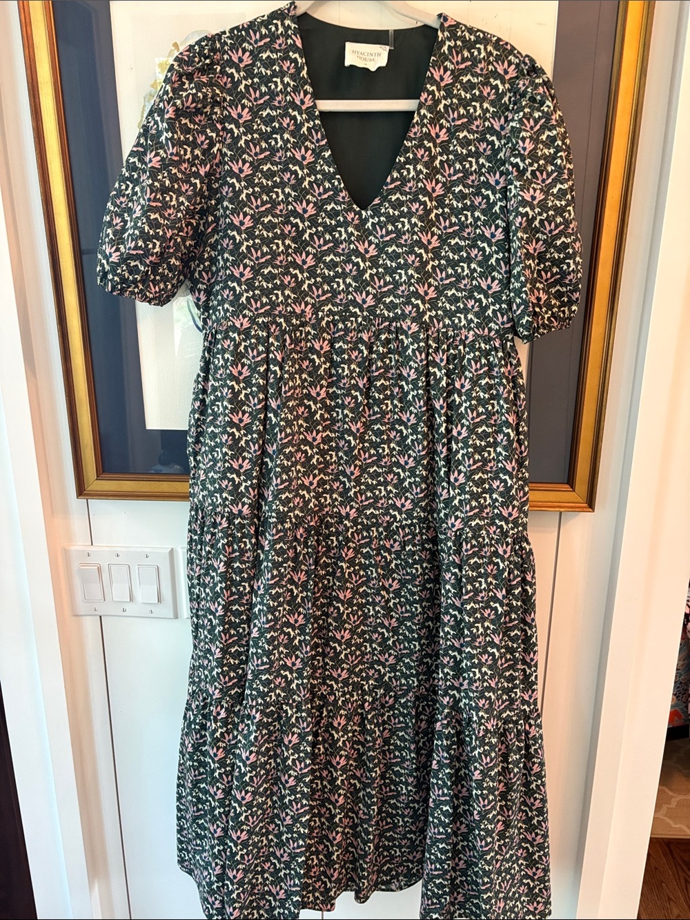 V-Neck Floral Midi Dress in Black and Pink by Madewell